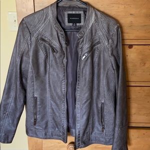 Grey Leather Moto Jacket